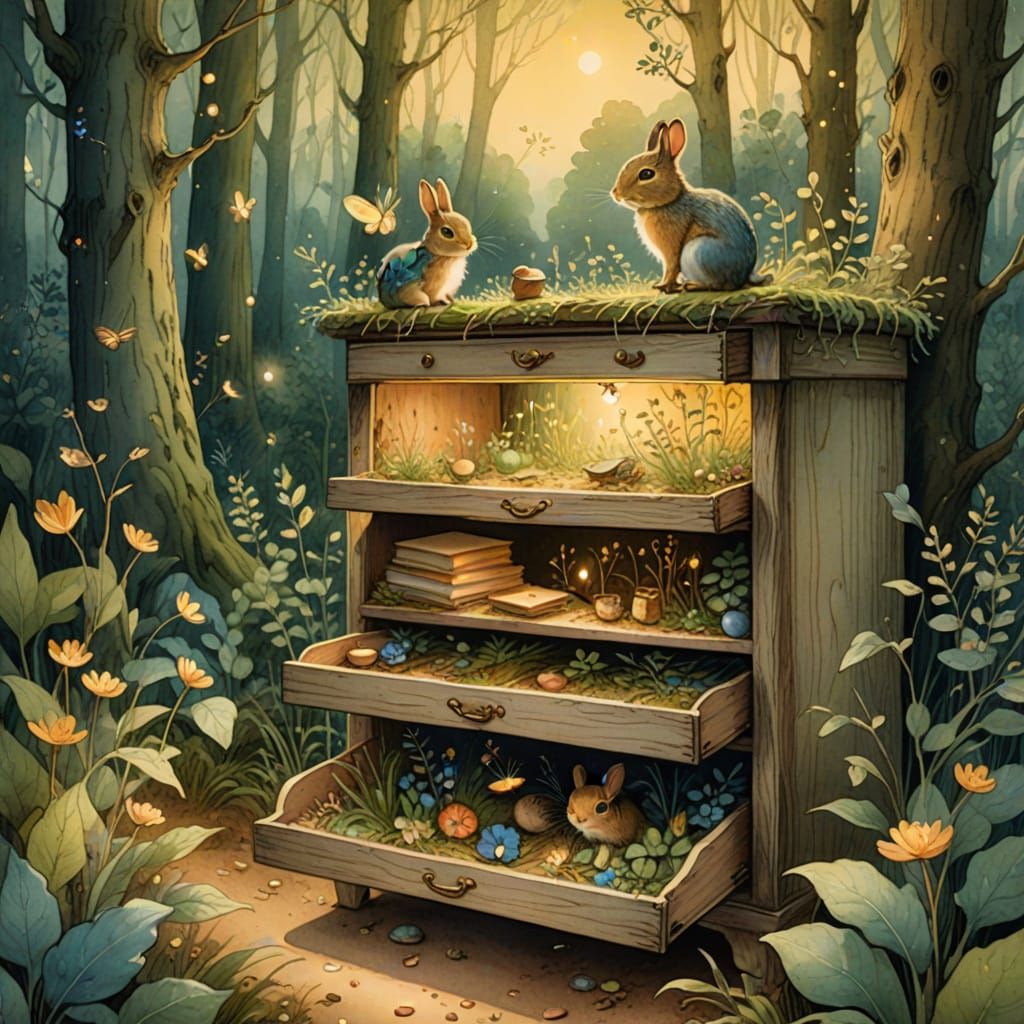 Forest in a Drawer: Whimsical Watercolor Illustration