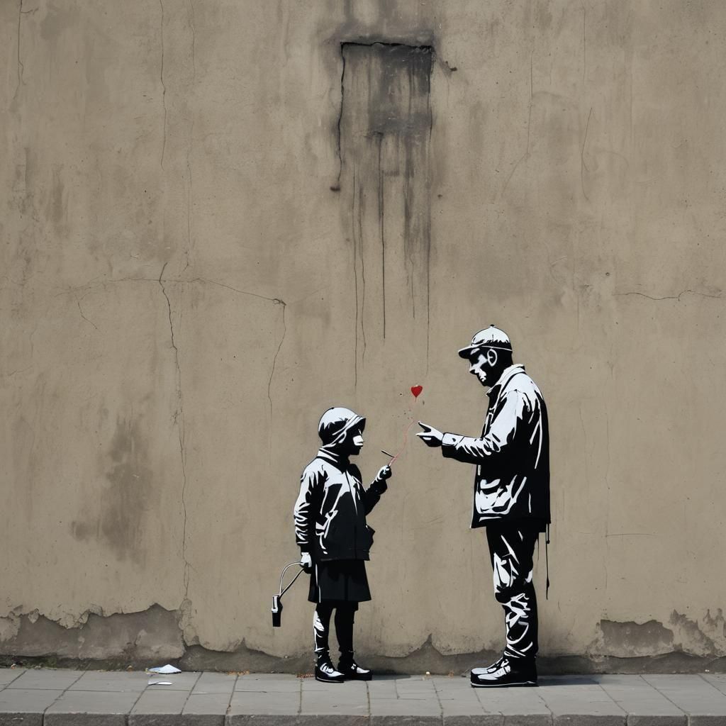 Heated Conversation Captured in Banksy Art Style