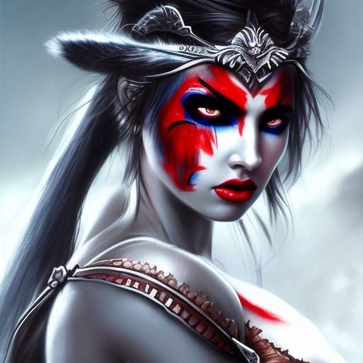 Snow Beauty Barbarian Warrior in Fantasy Art Style