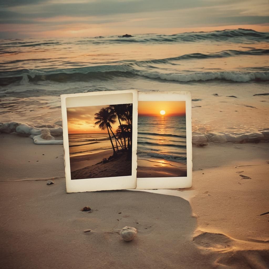 Vintage Sunset Beach Scene