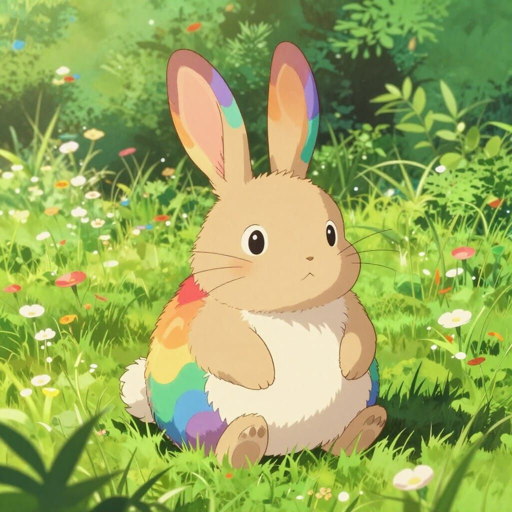 Rainbow Bunny in Sun-Dappled Meadow