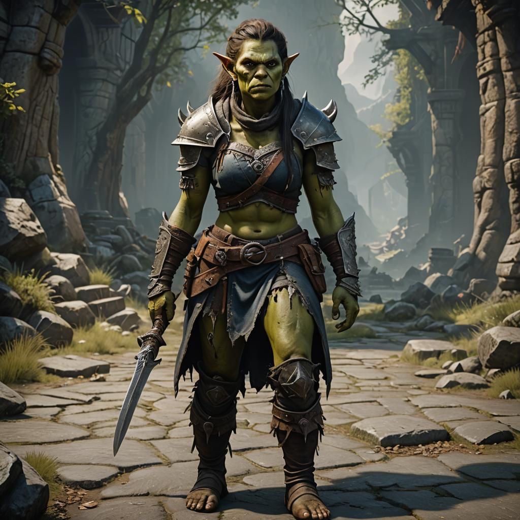 Hyper-Realistic Female Orc Character in Fantasy Style