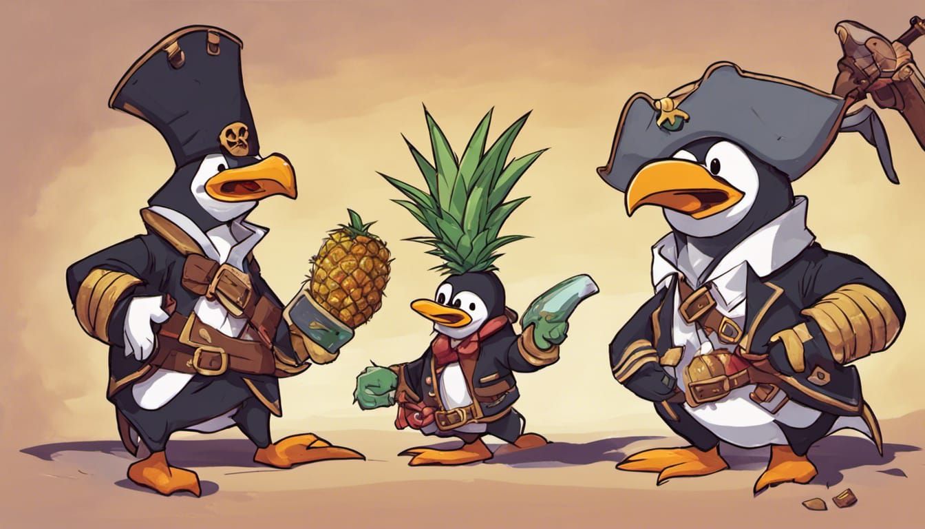 Penguin Pirates Stealing and Destroying Pineapples