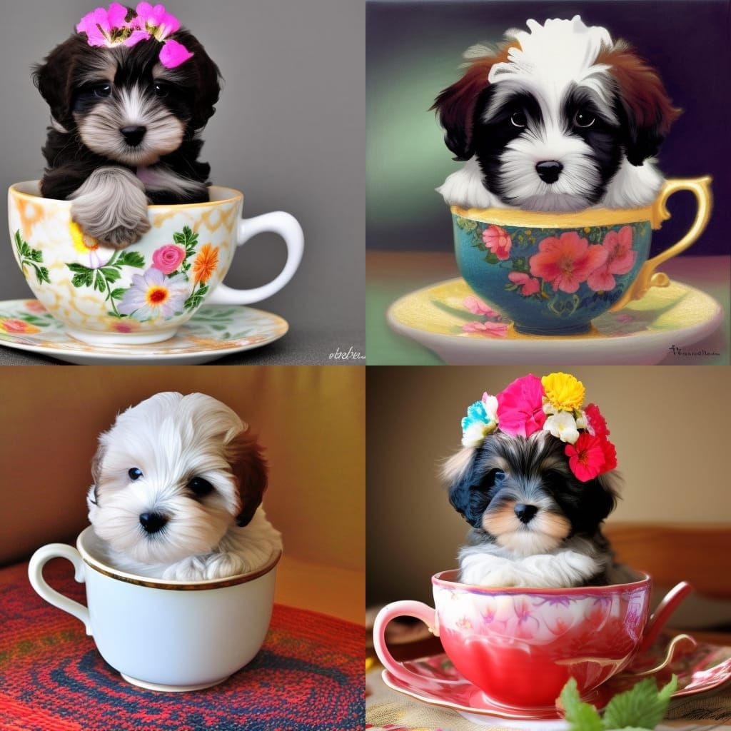 Havanese Puppy in Floral Tea Cup