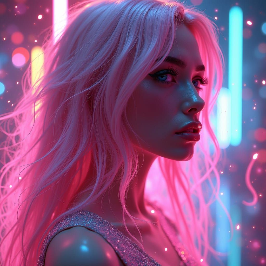 Cyberpunk Goddess with Iridescent Hair