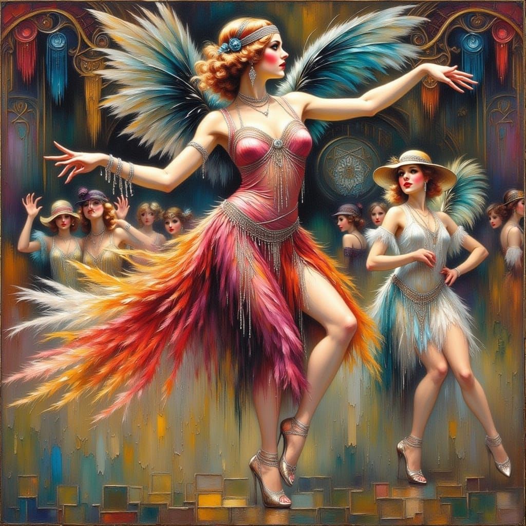 Feathered Flapper Girl Dancing in 1920s Style