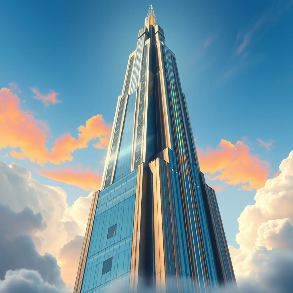 Futuristic Art Deco Skyscraper Pierces the Clouds