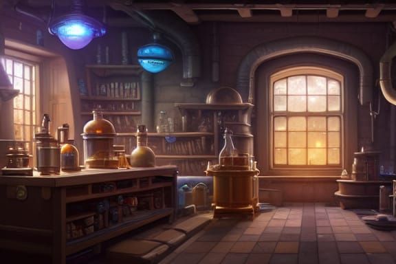 Detailed Alchemist Laboratory in Volumetric Lighting