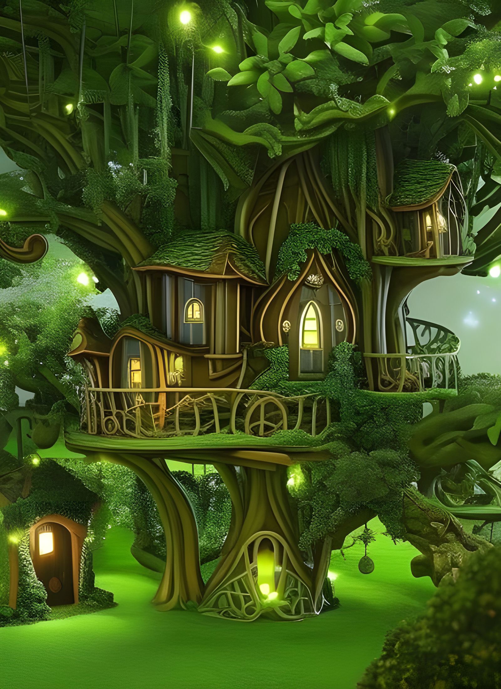 Magical Treehouse Mansion in a Glowing Tree
