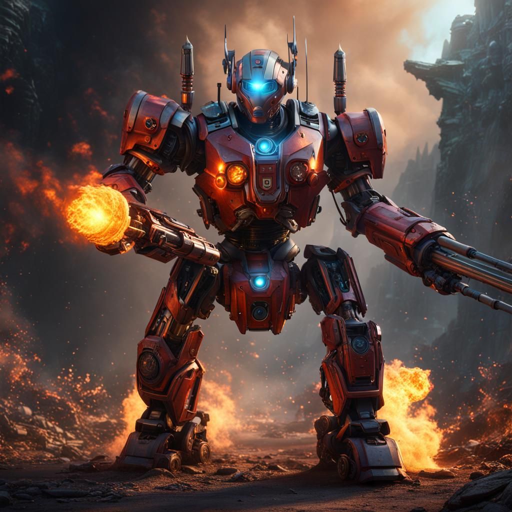 Humanoid robot with a flamethrower