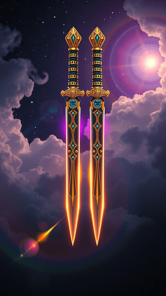Gemini Twin Daggers: Mystical Celestial Weapons in Art Nouve...