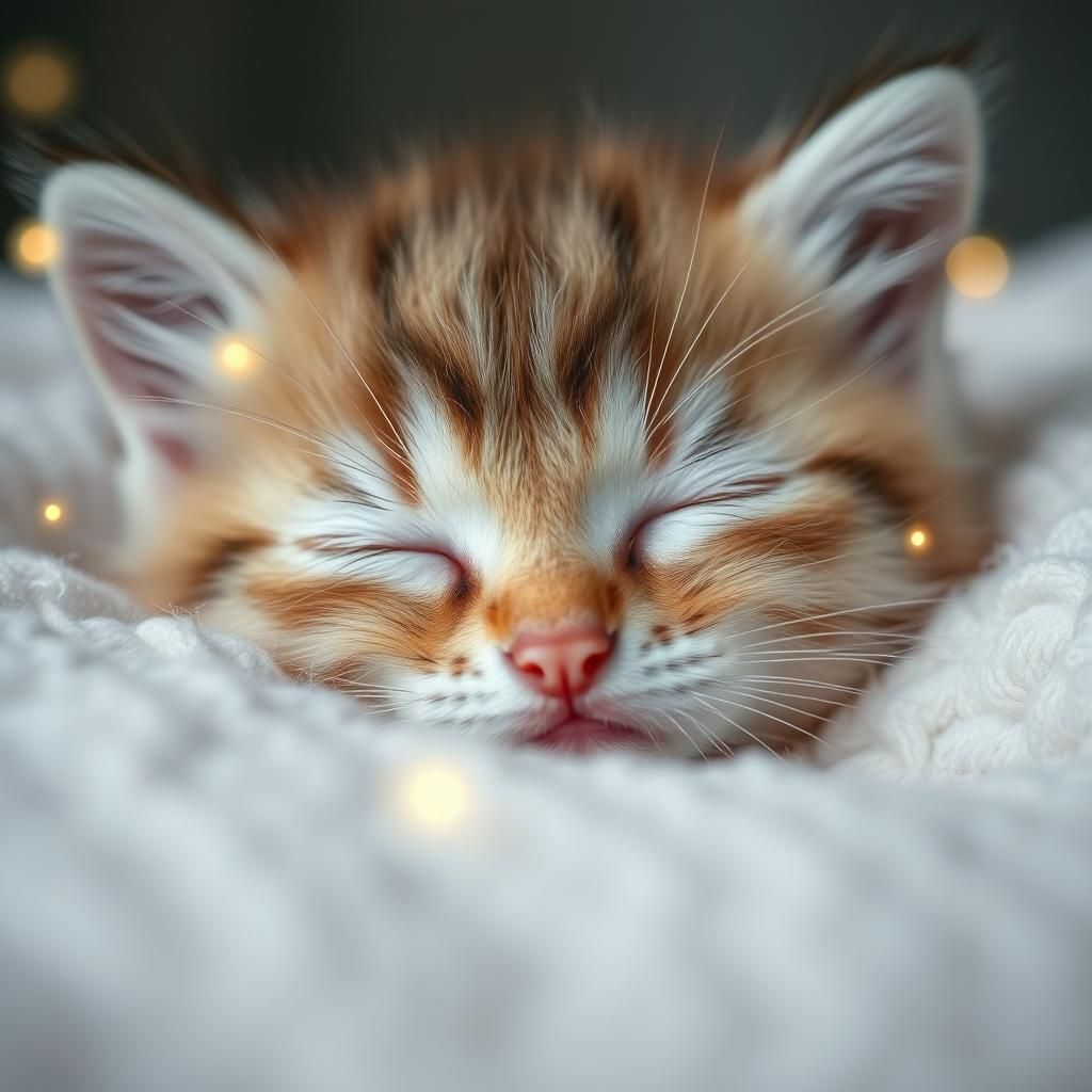 Angelic Kitten Sleeping Peacefully: Dreamlike Hyperrealism