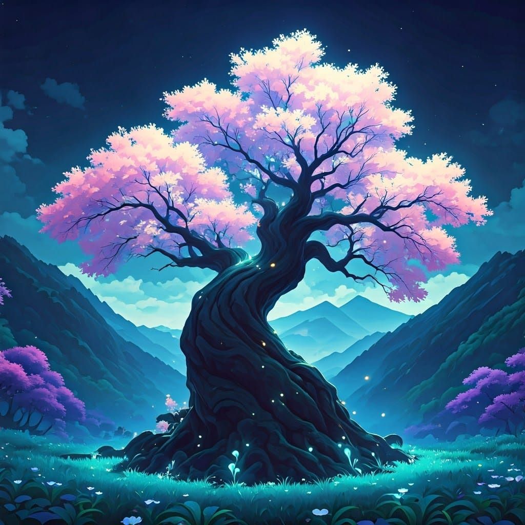 Mystical Tree Blooms in Anime Style