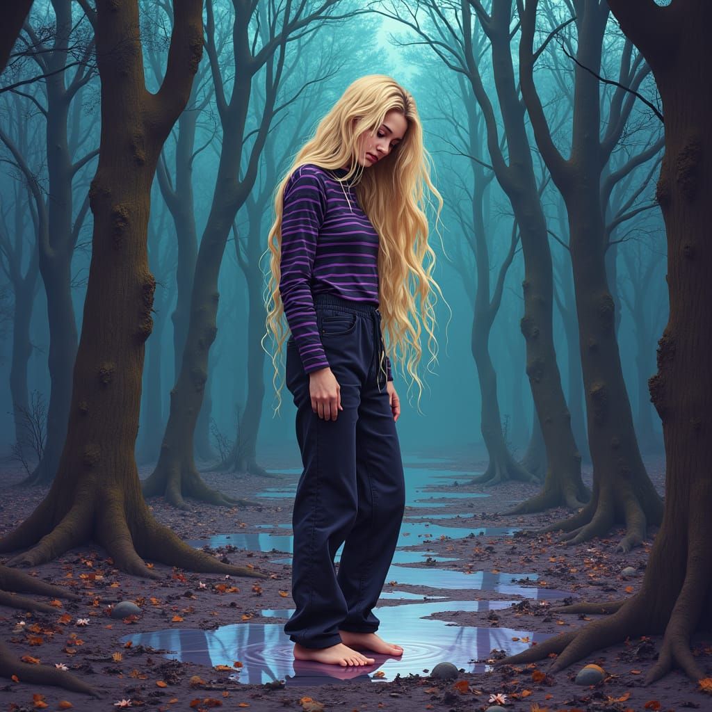 Mournful Cosmic Goddess in Vibrant Holographic Style