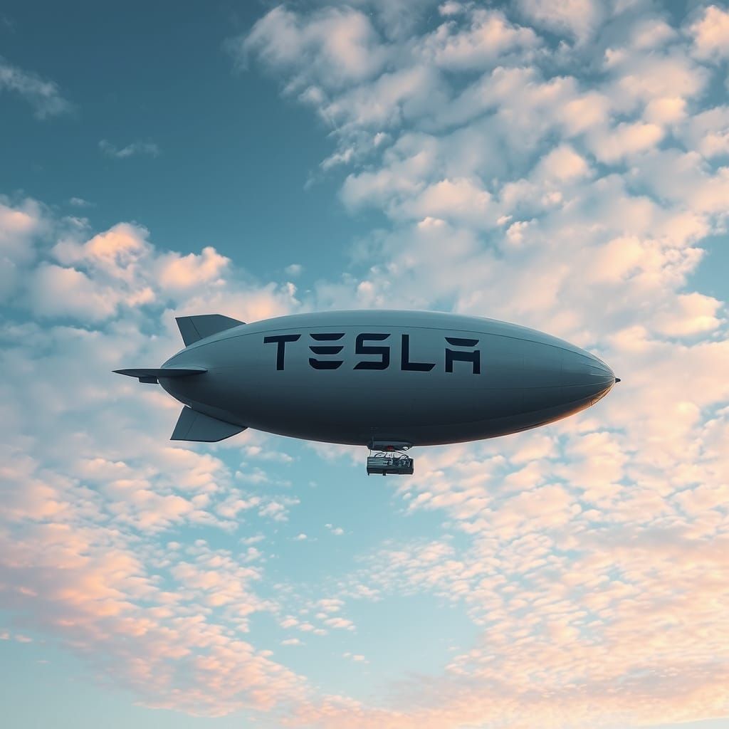 Ethereal TESLA Blimp Soars Between Mountains