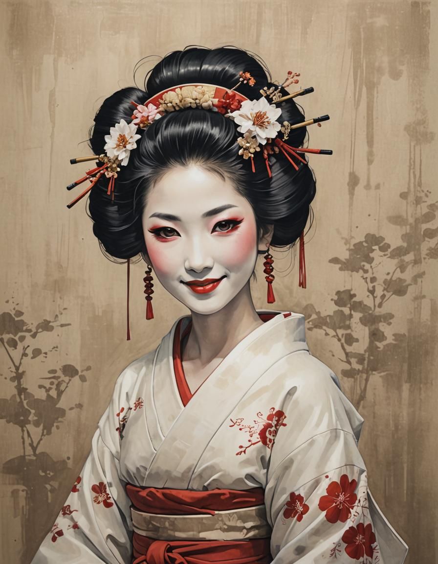 Smiling Geisha in Akiyuki Shinbo Style