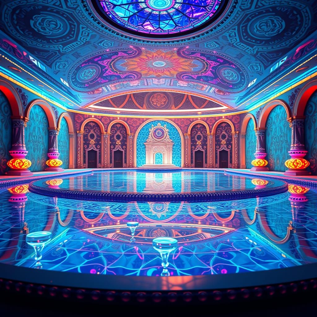 Luxurious Beaded Pool with Ornate Digital Art Style