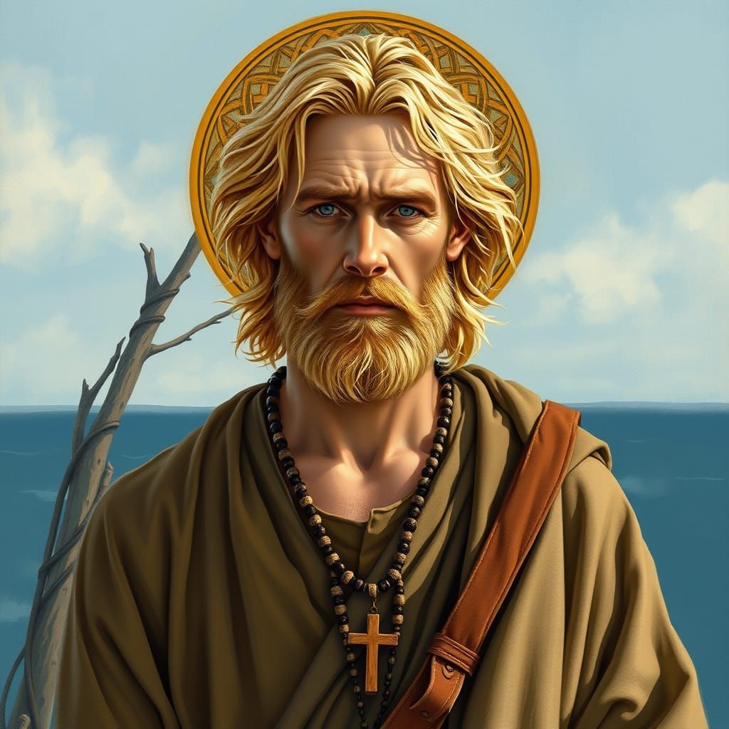 Serenely Contemplative Monk with Sun-Kissed Hair and Piercin...