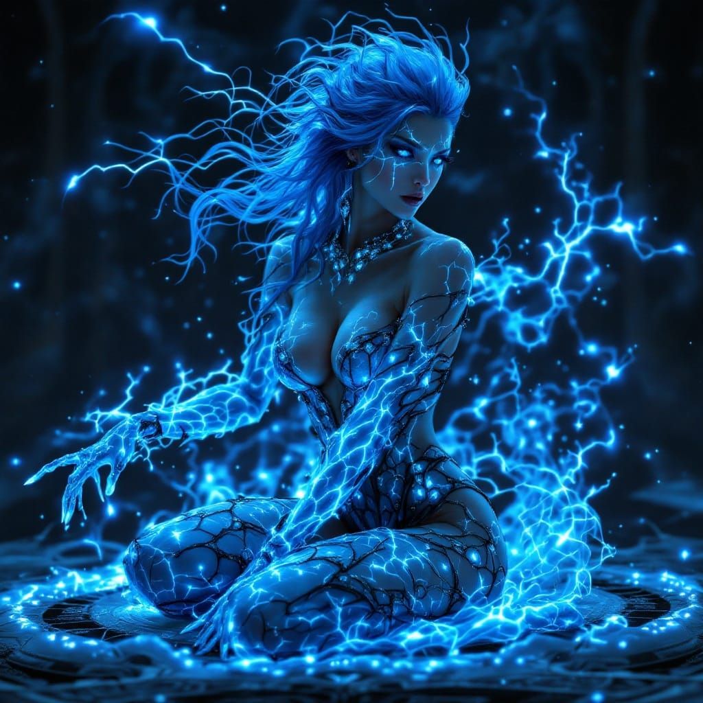 Majestic Blue-Haired Wind Demon in Azure Armor