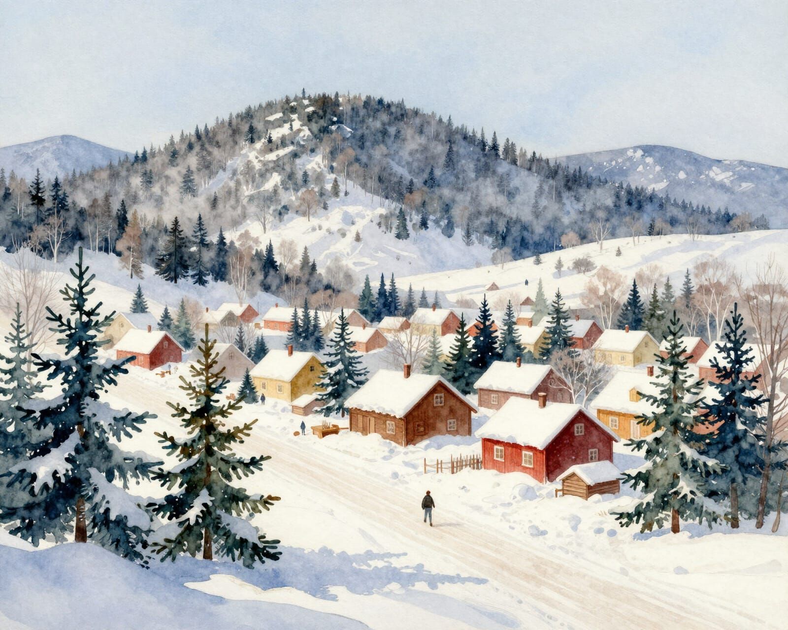 Scandinavian Art Nouveau Christmas Landscape