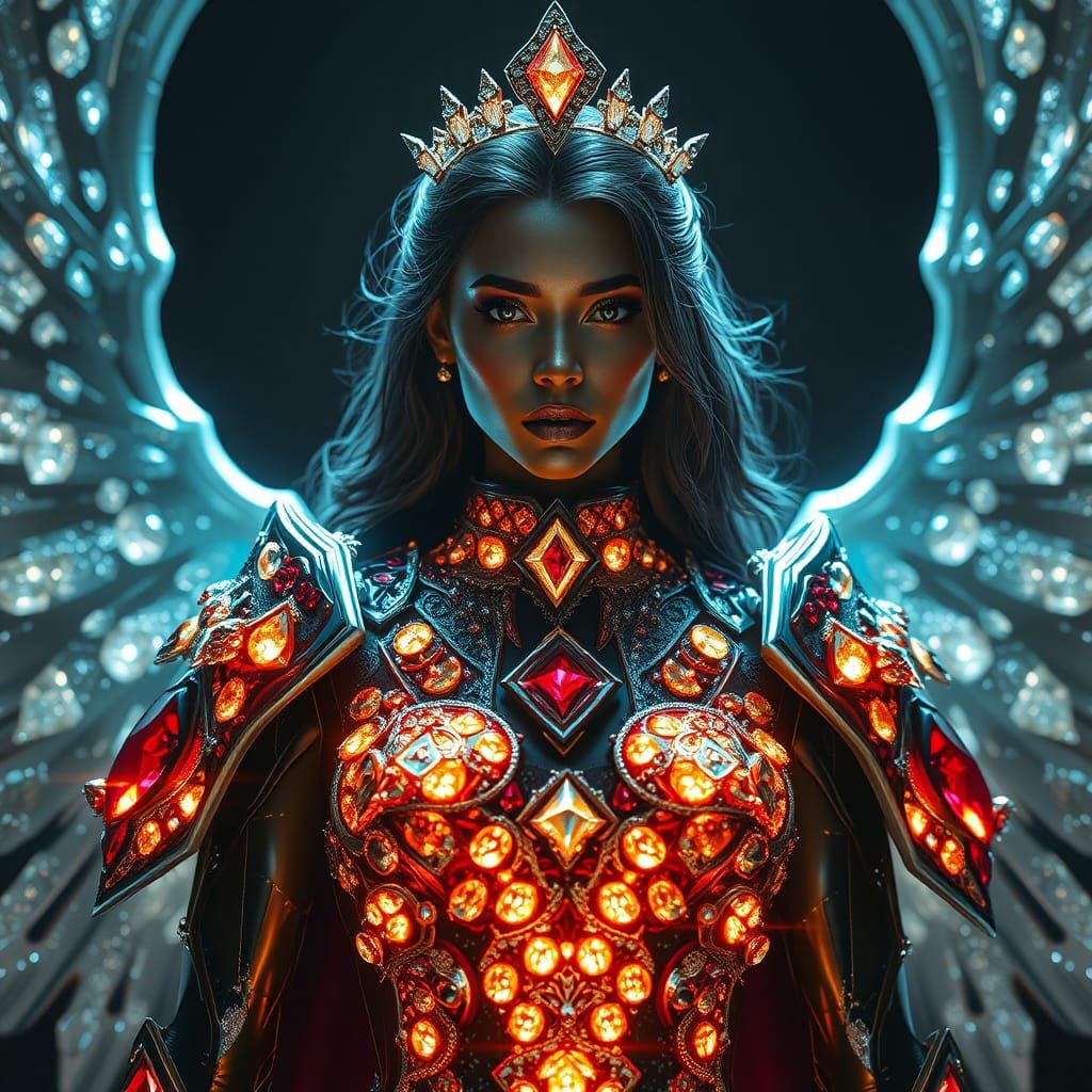 Crystalline Woman in Armor Radiating Light