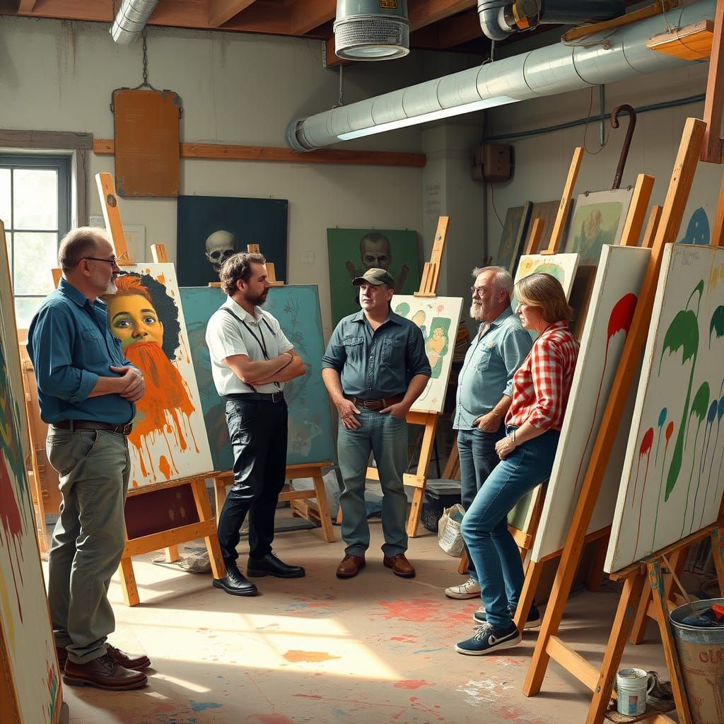 Artists Discussing Art in Expressive Digital Style