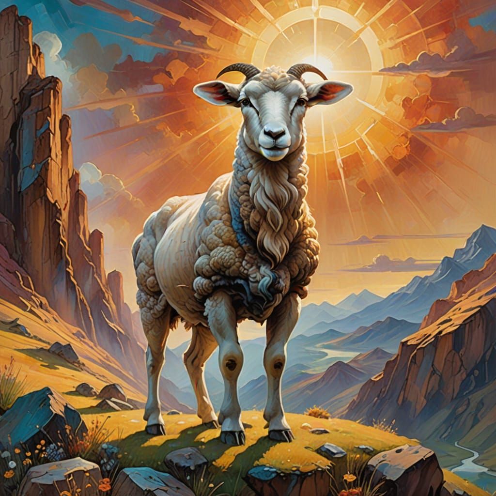 Surreal Lamb of God Portrait in Oil Painting Style