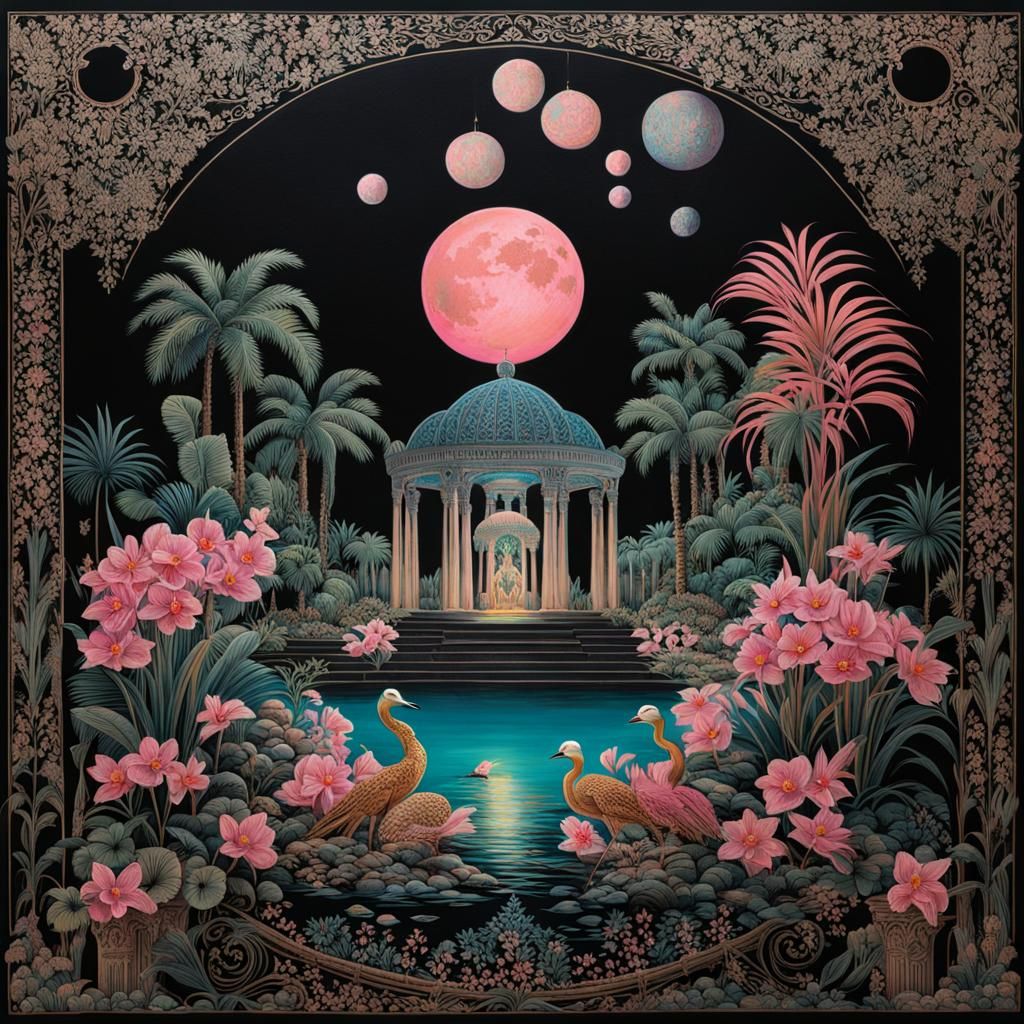 Island Desert Oasis with Glowing Orbs