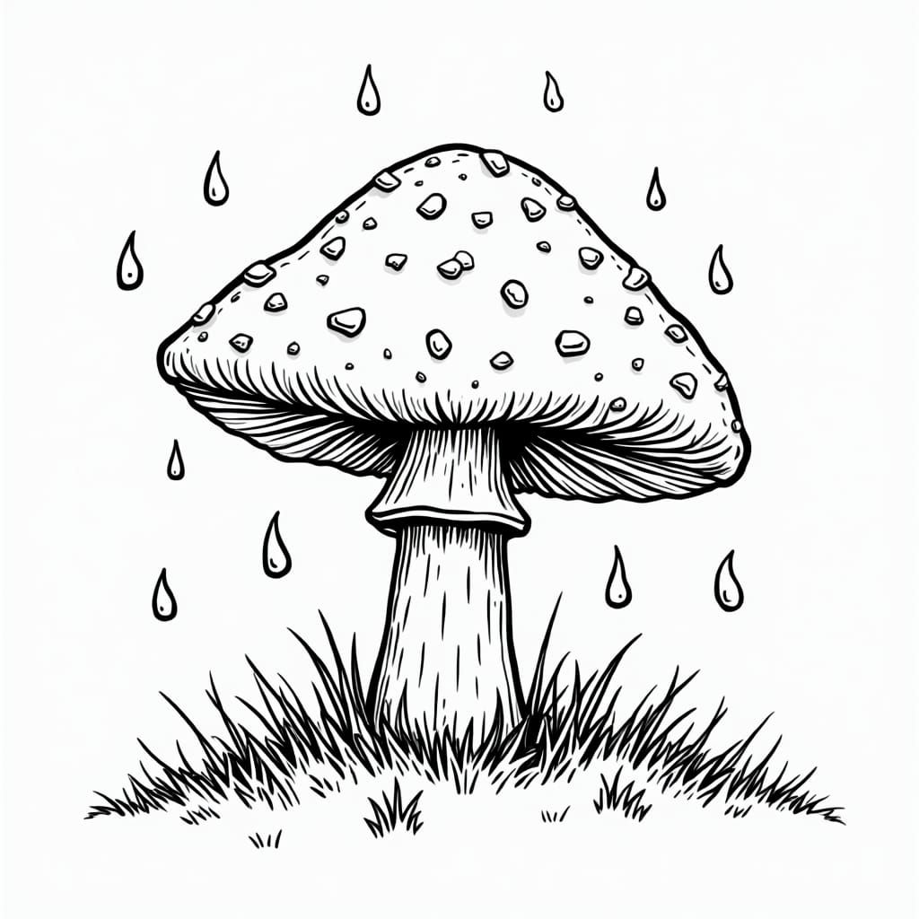 Mushroom Coloring Page in Cartoon Outline Style