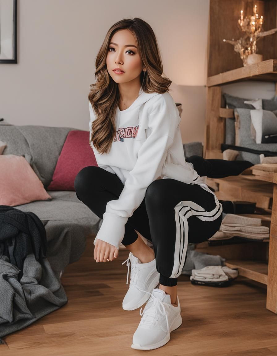 Woman Tying Shoes in Relaxed Attire