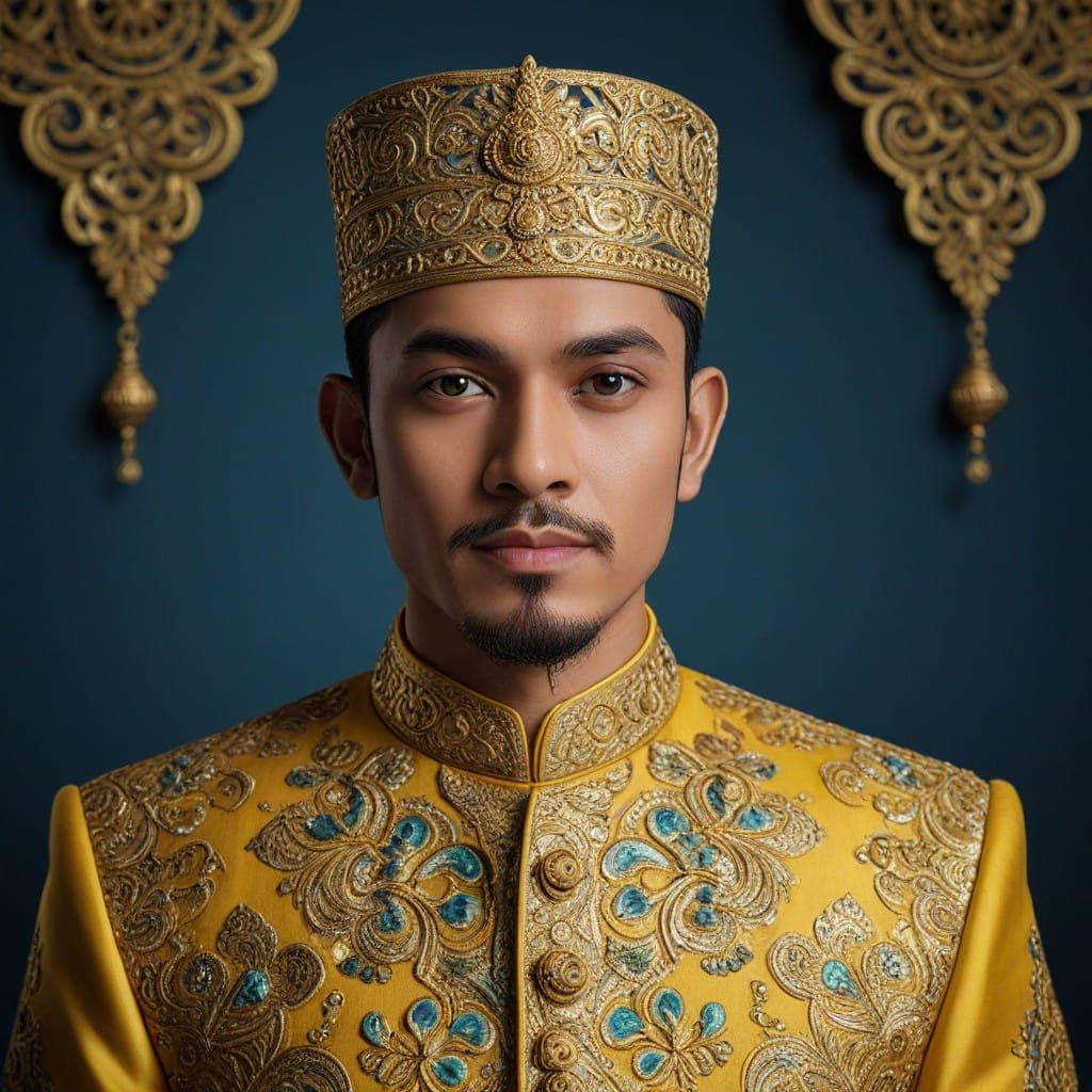 Regal Malay Gentleman in Lavish Yellow Baju Melayu Attire