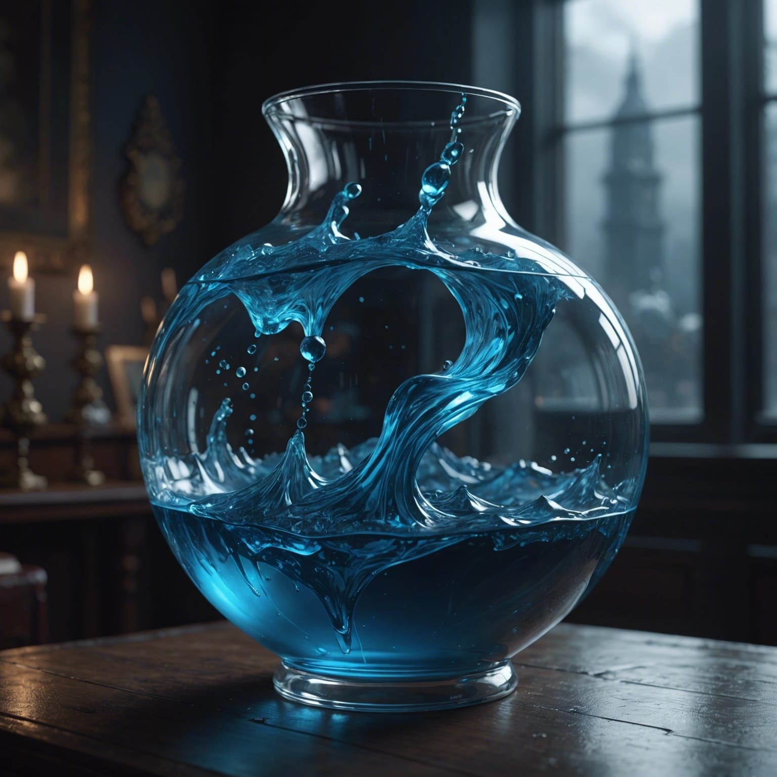 Blue Liquid in Glass Vessel: Digital Matte Painting
