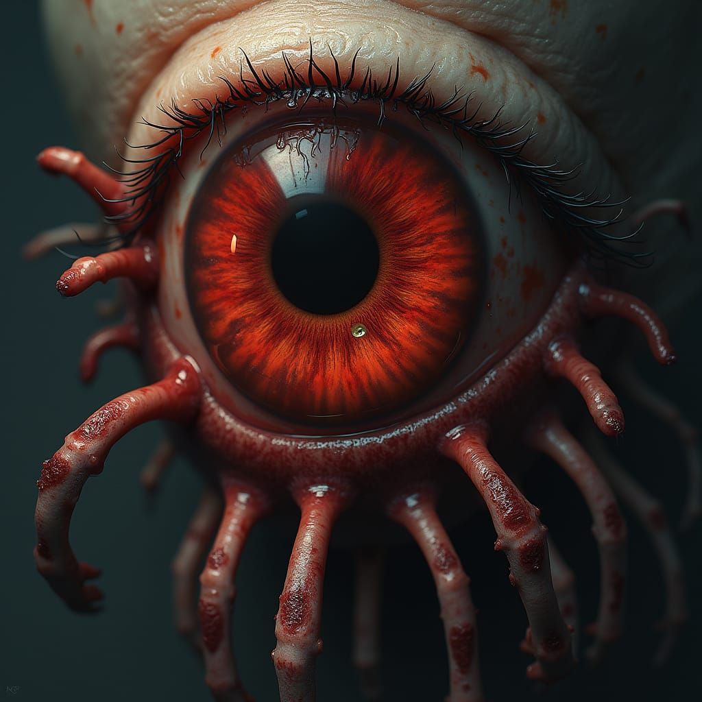 Macabre Eye with Skeletal Fingers: Biomechanical Horror