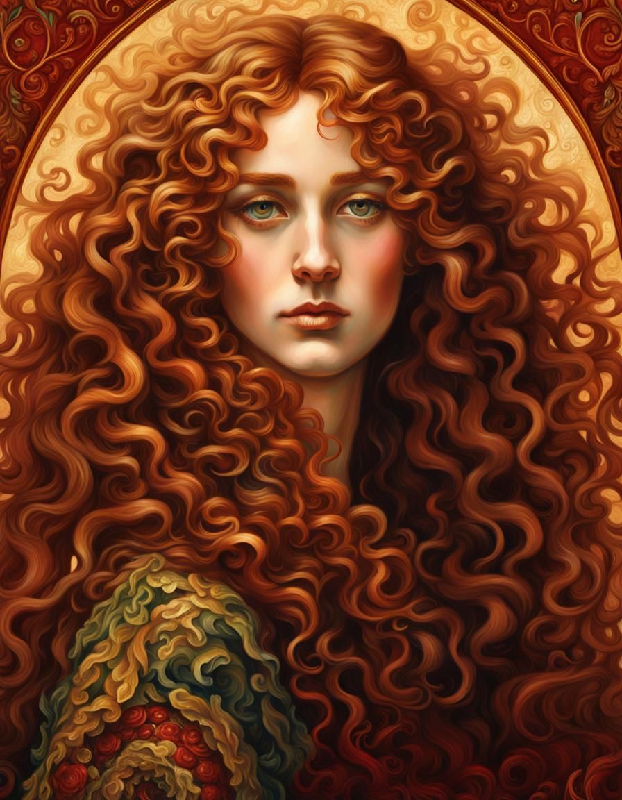 Pre-Raphaelite Portrait of Woman with Spiral Curls