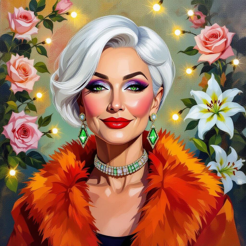 Post-Impressionist Portrait of Alluring Older Woman in Textu...