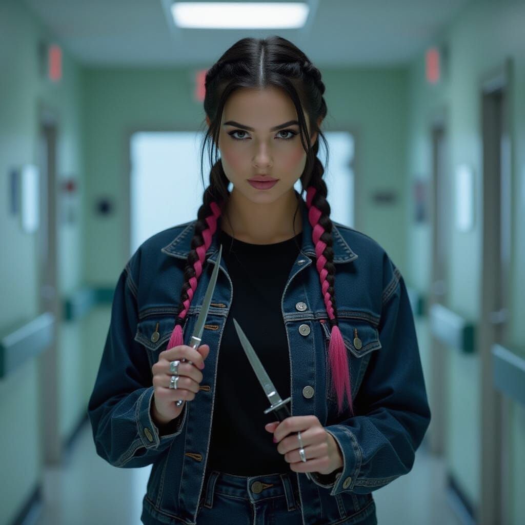 Cinematic Portrait of Woman with Scalpel in Film Style