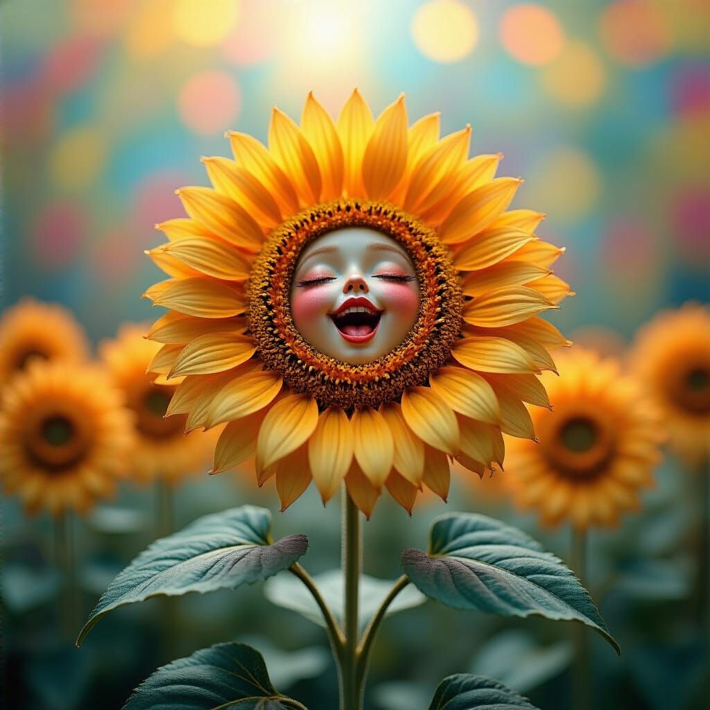 Singing Sunflowers in a Kaleidoscopic Dreamscape
