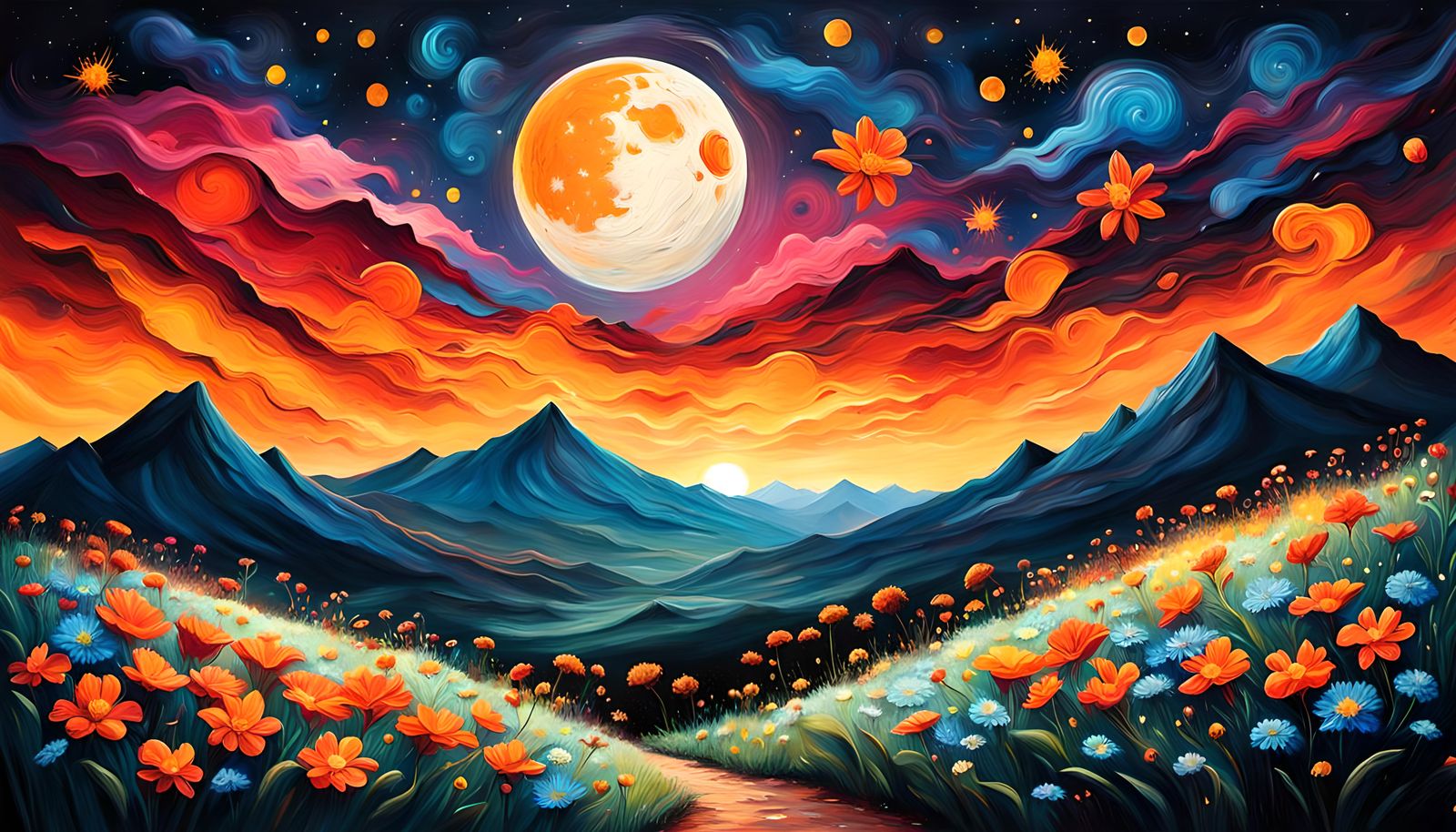 hills with flowers
