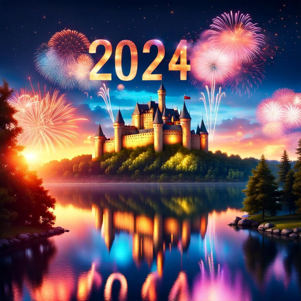 Fireworks Spell Out 2024 Over Castle Lake