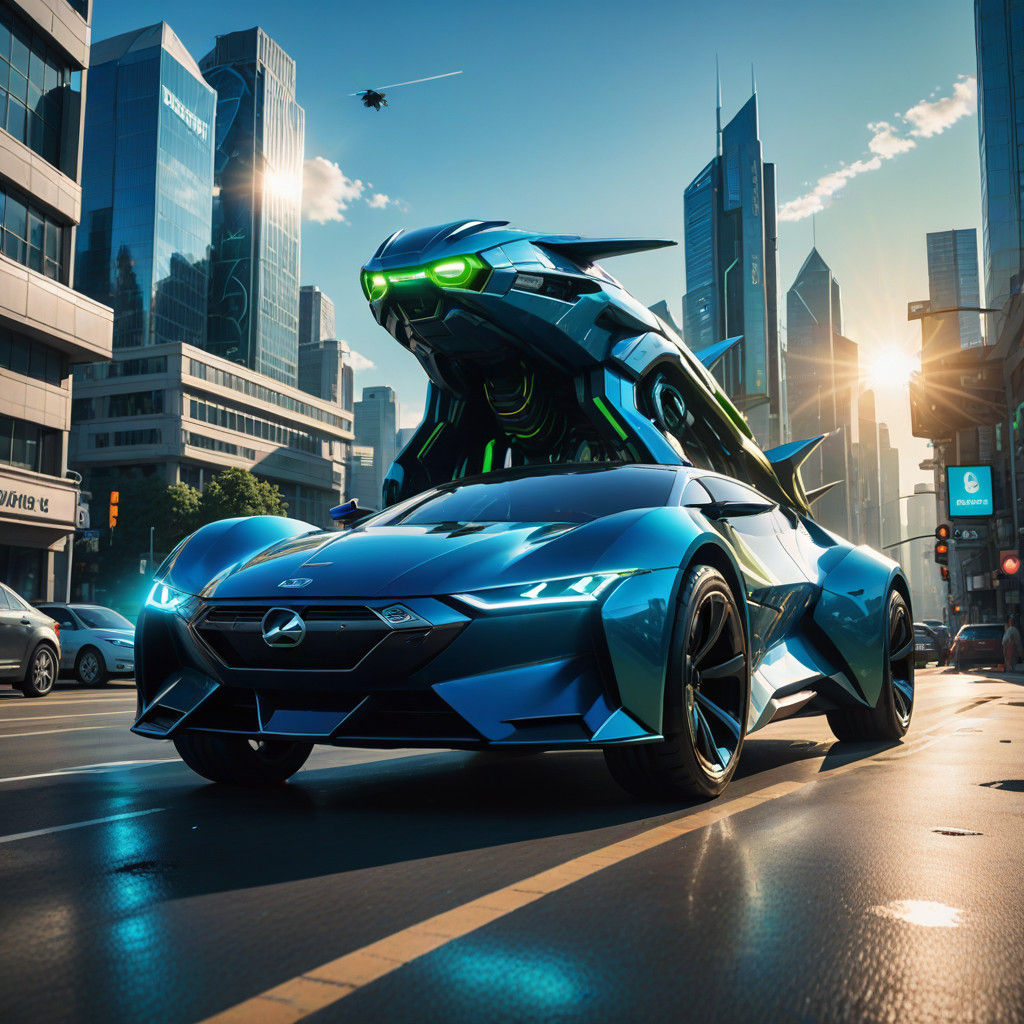 Futuristic Digimon Woman in Metallic Swimsuit Amidst High-Te...