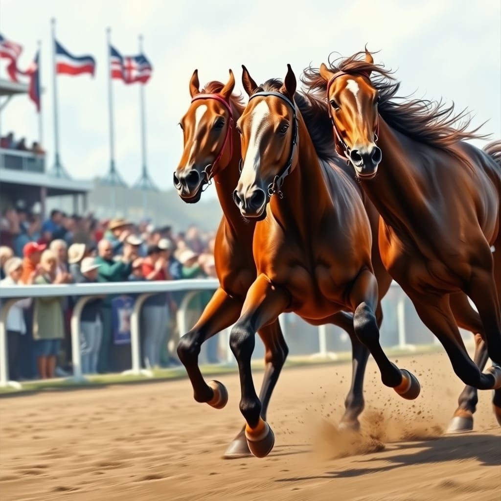 Racing Thoroughbreds in High-Energy Finish