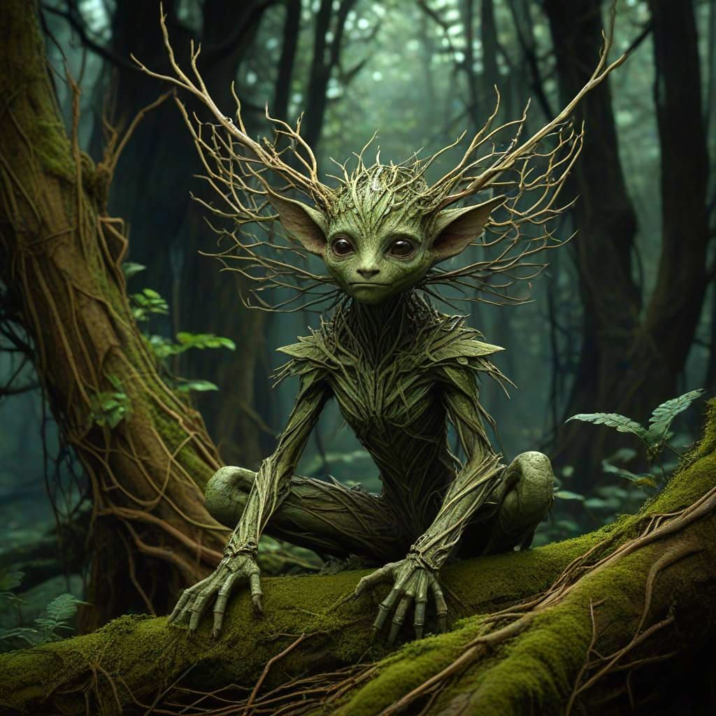 Fae Creature in Dark Forest, Matte Painting