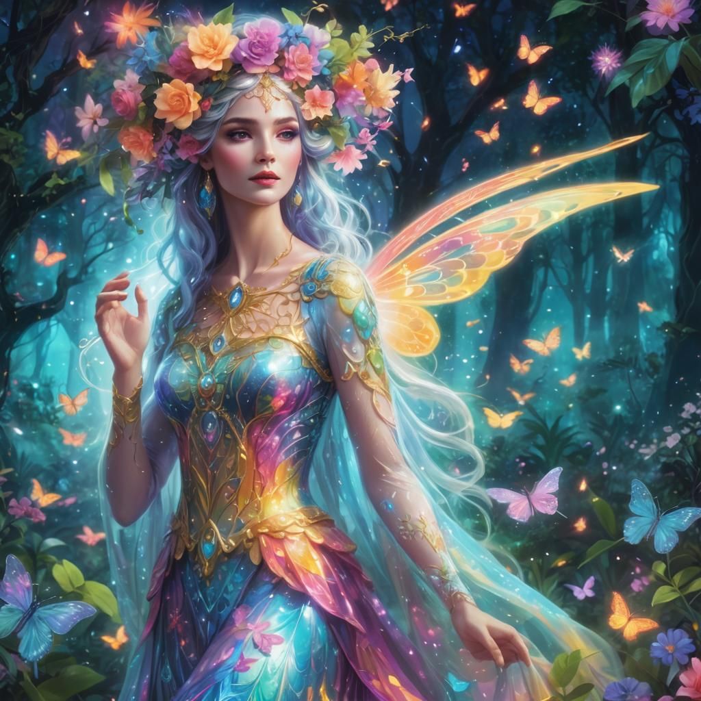 Mystical Goddess in Whimsical Forest, Digital Art