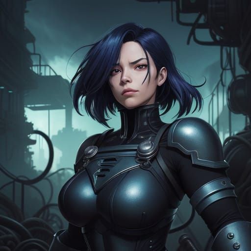 Cables and pipes. transhuanims . 80's anime style art. Retro anime art. Studio Bones and FullMetal Alchemist :Brotherhoo...