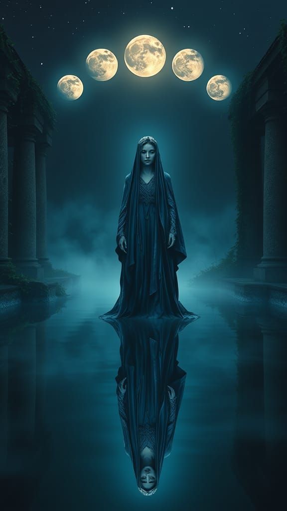 The Enchanted High Priestess by a Celestial Lake