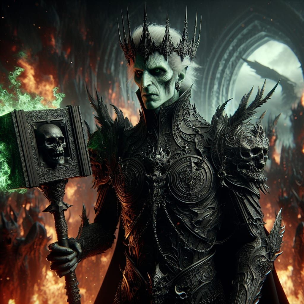 Evil Knight King in Black Armor with Warhammer