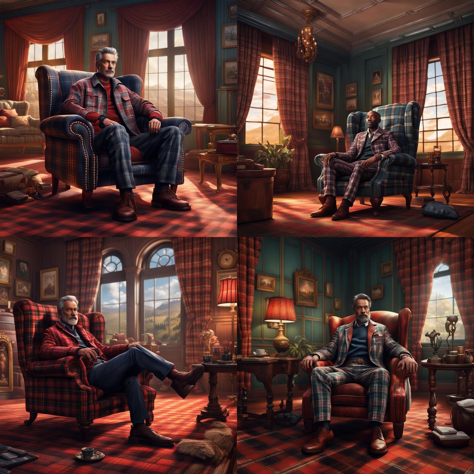 Plaid Man in Plaid Room: Detailed Matte Painting
