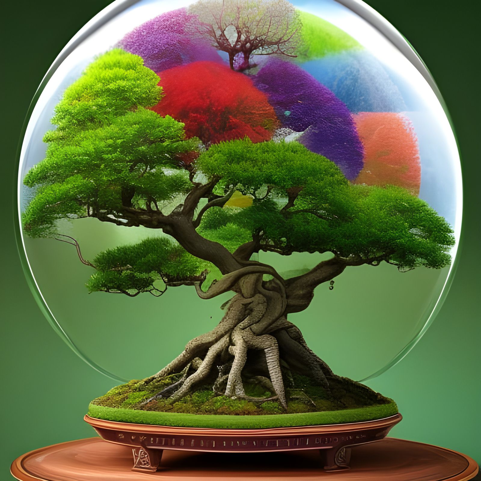 Rainbow Bonsai Tree in Glass Dome: Fantasy Art