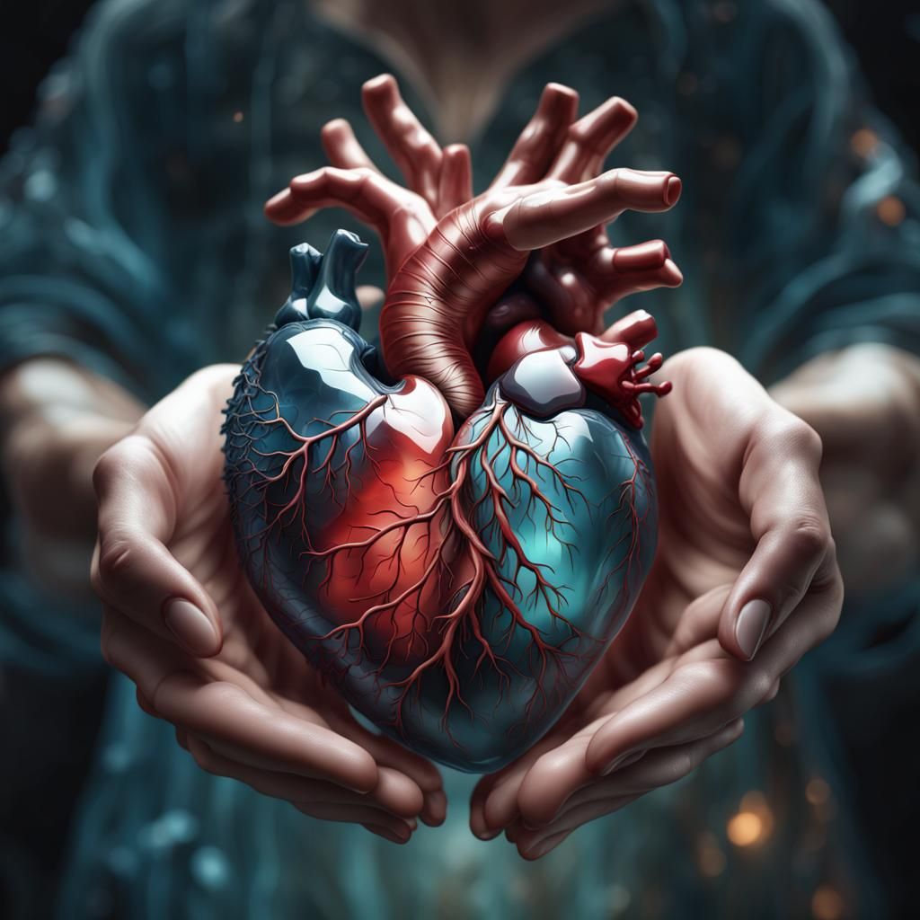 Glass Heart Held in Open Hands: Matte Painting