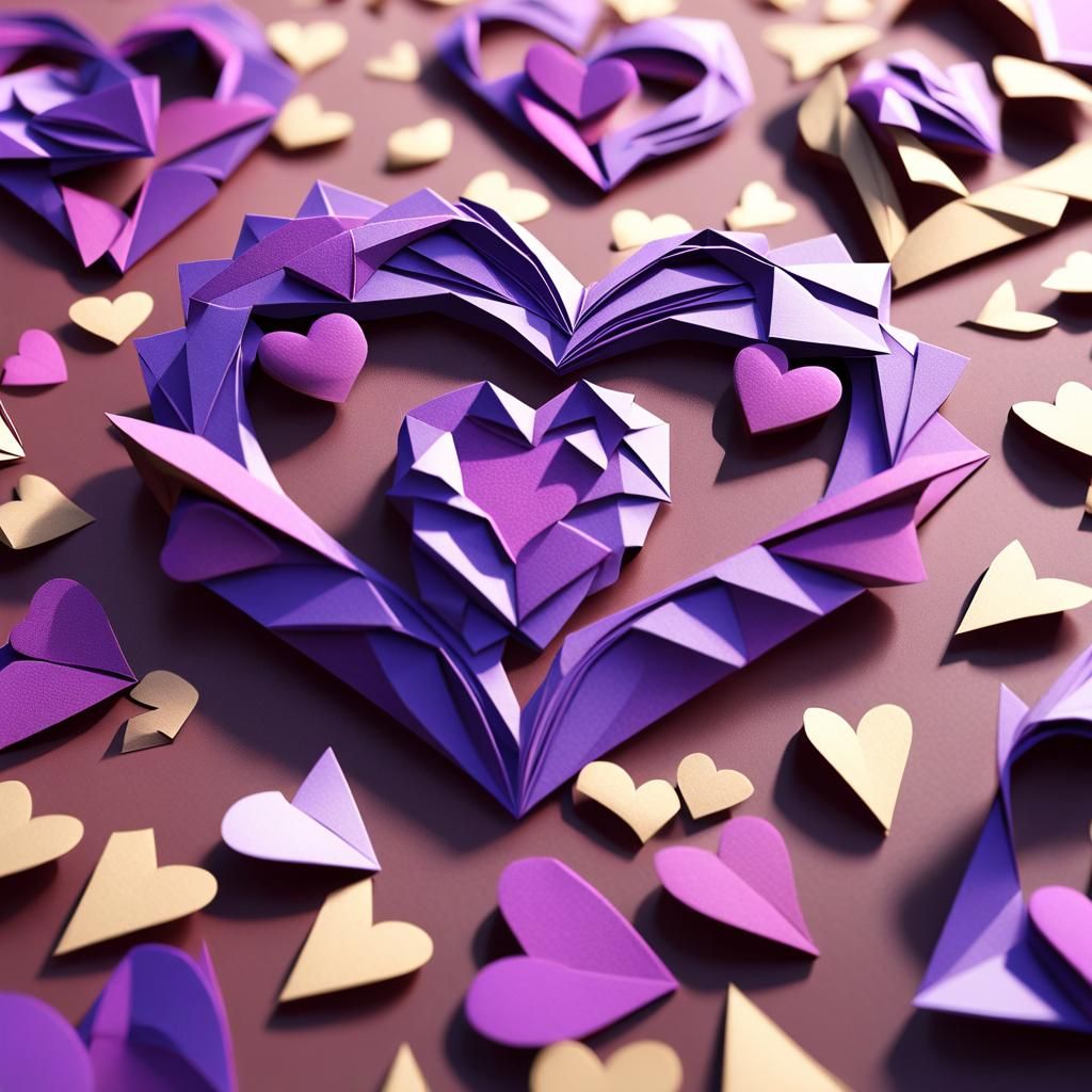 Origami Paper Hearts in Anime Style